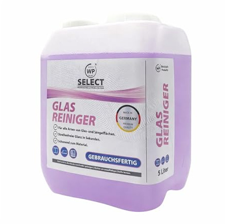 WP Select Glasreiniger Gebrauchsfertig, 5 Liter, Kraftvoll gegen Öl, Fett und Schmutz, für Haushalt, Werkstatt, Auto und Glatte Oberflächen