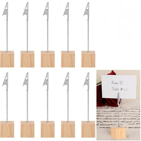 SHSHbuy Memo Clip Holder,10 PCS Photo Holder with Clips,Stand Wooden Card Table,Wedding Place Card Holders for Sticky Notes Postcards Small Photos and Greeting Cards