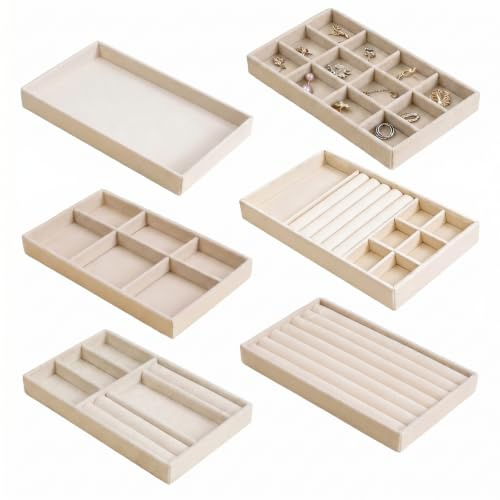 HUSOUE 6 PCS Jewellery Trays, Velvet Jewellery Organiser Tray