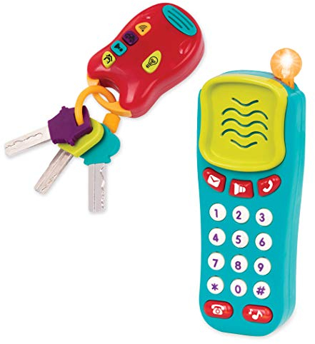 Battat – Sensorik Spielzeug – Baby Spielzeug Schlüssel und Handy – Spielzeugtelefon und Schlüsselbund Autoschlüssel – mit Lichtern und Geräuschen – für Kinder ab 18 Monaten – Handy und Schlüssel