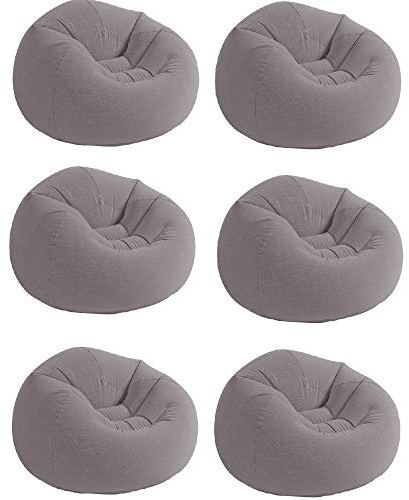 Intex 6 Pack Inflatable Beanless Bag Chair, Portable Blowup Lounge Seating, Gray