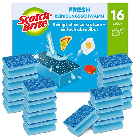 Spugna abrasiva Scotch-Brite Fresh, antigraffio salvadita, 16 pezzi per confezione - pulisce i piatti senza graffiare e non trattiene i residui di cibo.