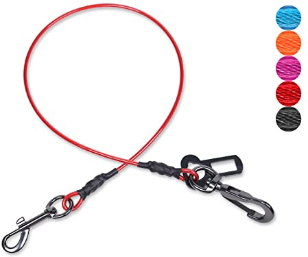 VIVAGLORY Dog Seat Belt Tuffbelt Dog Car Harness, Seatbelt with Clip & Hook for Car Travel, Chew Proof Anti Chew Unchewable Metal Safety Tether Restraint, L, Red
