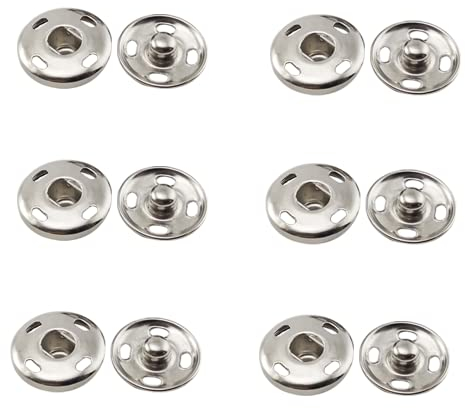 6 Sätze Annähen Druckknöpfe aus Metall, 15mm Snaps, Druckknopf Nähen, für Kleidern, Blusen, Handwerk, DIY, Handtasche