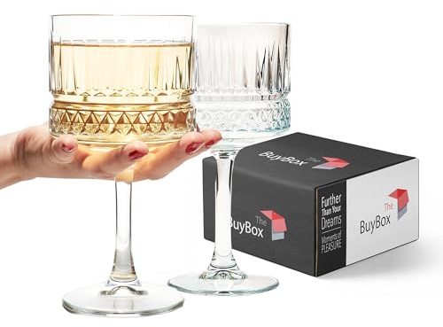 The Buybox Extra Large Glass Goblet, Vintage Coupe Glasses, Big Square Wine Glasses. Cocktail, Champagne, Margarita Glasses, Long Stem Glassware (16.9oz/500ml) (Set of 2 Glasses)