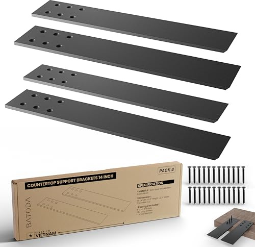 BATODA 14 Countertop Support Brackets (4 pcs) for Granite - Heavy Duty L Shelf Bracket - Wall Mounted Support for DIY Open Shelving – Knee Wall Support - Mounting Hardware Included ( Pack 4 )