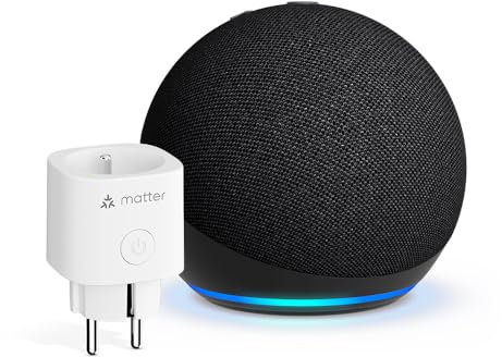 Echo Dot (5e génération, modèle 2022) | Anthracite + Meross Prise Connectée Matter, Fonctionne avec Alexa - Kit de démarrage Maison connectée