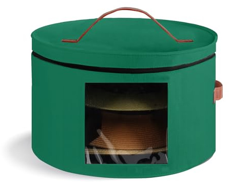 Samplife Hat Box,Hat Storage Box,Stackable Round Brim Hats Organizer Bag Container for Closet,Travel Hat Boxes for Women, Cowboy Hat Organizer, FoldableTravel Cap Boxes (08-Green, 16.5 D x 10.5 H)