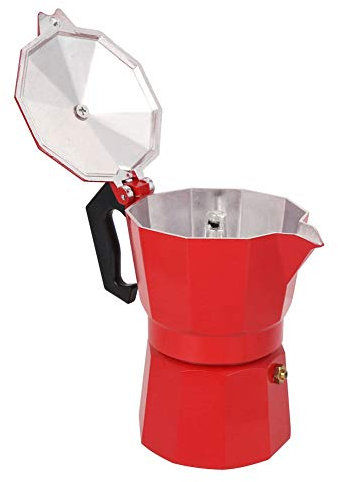 Cafetera de estufa, cafetera Moka de inducción, cafetera de 300 ml, cafetera Moka Pot, cafetera Moka de acero inoxidable, cafetera clásica for estufa Moka Pot(Red)
