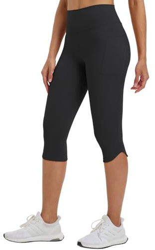 baleaf Womens High Waisted Capri Leggings with Pockets Tummy Control Yoga Gym Pants Black XL