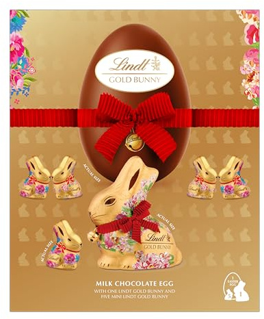Lindt Gold Bunny Egg Flower Edition Milk Chocolate Easter Bunny 310g – Iconic Foil Wrapped Bunny – Seasonal Easter Chocolate Treat – Easter, gift