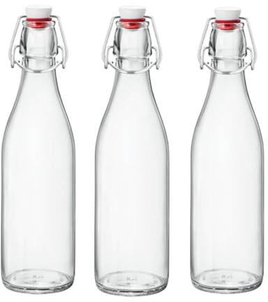 BELLEROFONTE Bottiglia per acqua in vetro vuota da 1 L, stile vintage ed elegante, per acqua frizzante e naturale, per fermentazione (3)