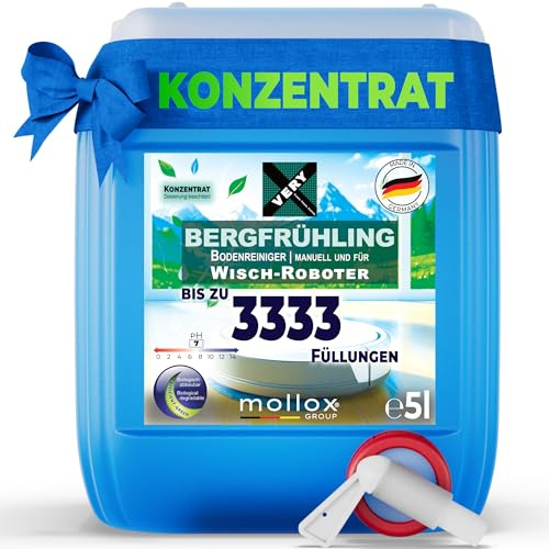 VERY® Wischroboter-Reiniger BERGFRÜHLING, 5L, auch für Saugwischer | über 3000 Füllungen | für alle Nass-Trockensauger | ideal für Fliesen, PVC, Parkett, Laminat & Teppich | inklusive Frischeduft