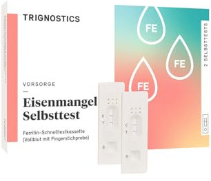 TRIGNOSTICS Eisenmangel Schnelltest für zuhause - schneller Eisenmangel Selbsttest | 2x Bluttest ohne Labor | Probenentnahme durch Piektest am Finger | leicht abzulesen - Ergebnis in 5 Minuten