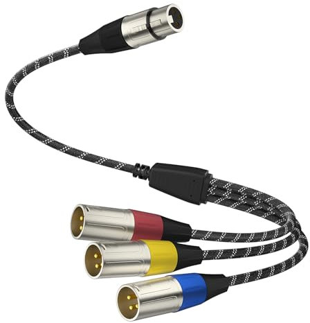 J&D Cable Divisor XLR, 3 Pines XLR 3 Macho a 1 Hembra Balanceado Chapado en Oro, Adaptador de Micrófono para Mesa de Mezclas, AMP, Limitador, Altavoz, 0,48 m