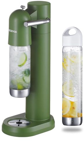 Machine à Eau Gazeuse - Fabricant de Soda Maison avec Bouteilles sans BPA (1L+0.5L), Machine à Soda Streaming, Compatible Cartouches CO2 60L (Non Inclus), Vert
