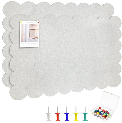 Whemyreat Lot de 2 grands tableaux d'affichage en feutre à bord ondulé panneau de liège avec 30 épingles - 60 x 90 cm - Tableau mémo décoratif DIY avec dos auto-adhésif pour murs - Marron clair