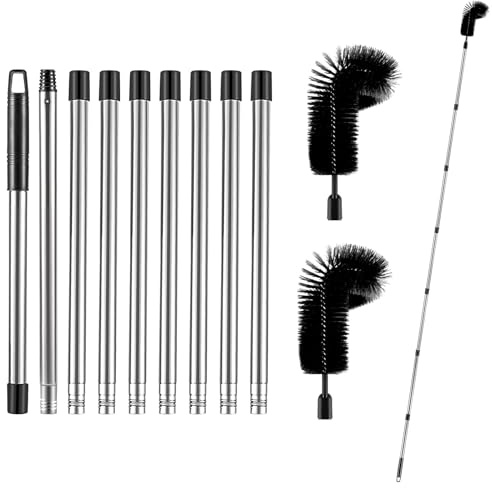 Aartner - Nettoyeur de gouttière - 350 cm - Avec manche télescopique - Brosse de nettoyage de gouttières - Pour feuilles, saleté, fenêtres, gouttières (2 brosses + 9 rods)