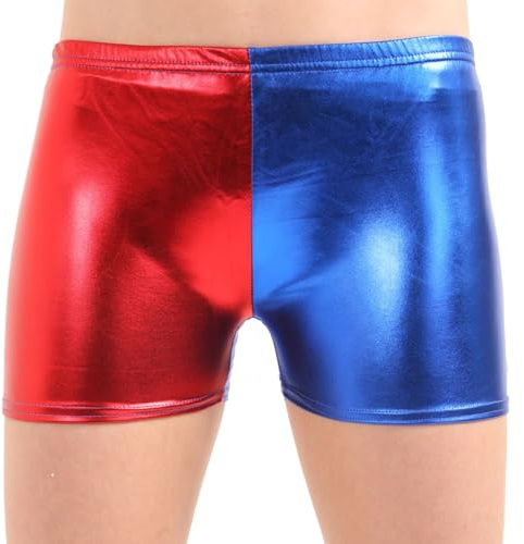 STAR FASHION Kids Metallic Hot Pants Shiny Shorts Girls Boys Wet Look Disco Dance Party Rave Shorts with Elasticated Waist Bottoms Red/Blue 3 to 4 Years