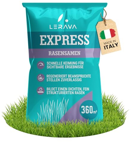 LERAVA® Gazon à Semer EXPRESS (360m²) | Graines de Gazon Regarnissage Rapide et Rustique | Semence Gazon Ray Grass Résistante | Pelouse Dense pour Jardin, Sport et Jeux