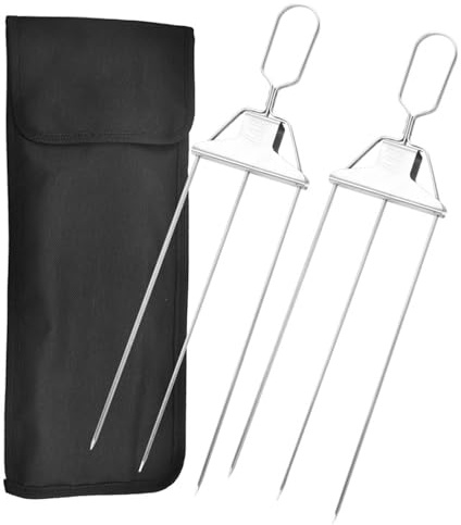 Pinchos de barbacoa de 3 puntas para brochetas de acero inoxidable 304 resistente con barra deslizante para pollo, carne de res, verduras, pincho de metal reutilizable