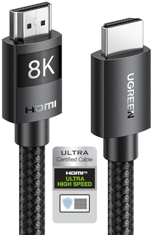 UGREEN HDMI 2.1 Kabel, Certifierad, 8K@60Hz, 4k@240Hz/120Hz, 48Gbps, 10M | High Speed Kabel, UHD, stödjer HDR10+, eARC, VRR, ALLM, Nylonfläta, kompatibel med PC/Spelläge/TV/Soundbar