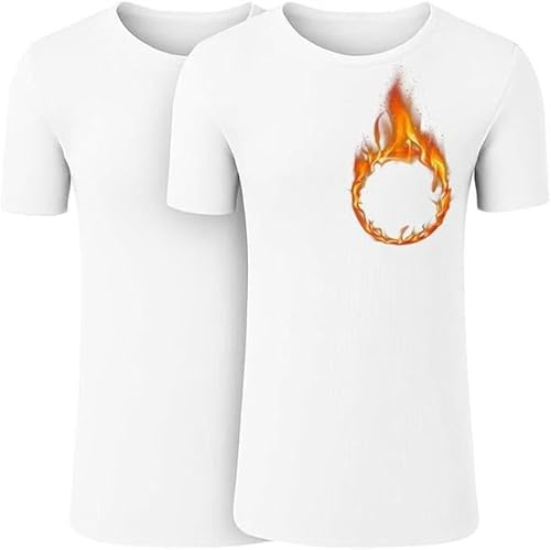 HiFEN Mens Winter Warm Thermal Short Sleeve Top, Cotton Quick Drying Underwear Baselayers Suitable for Daily Use, S M L XL XXL (Pack of 2) White