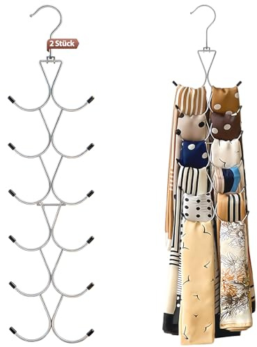 2 Stück Schalhalter mit 12 Haken, Faltbare Krawattenhalter aus Metall, Platzsparend für Schals, Kleidung, Gürtel und Krawatten, Tragkraft bis zu 10 kg