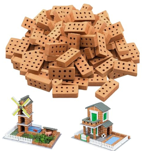 LIULINY 120 Pezzi Rossi Mattoni in Miniatura Mini Modello, Mini Mattoni con 8 Fori, Modello Argilla Mattoncini, per Costruzione DIY Case Bambole Decorazioni Giardino Giocattoli Casa (2 x 1 x 0,5 cm)