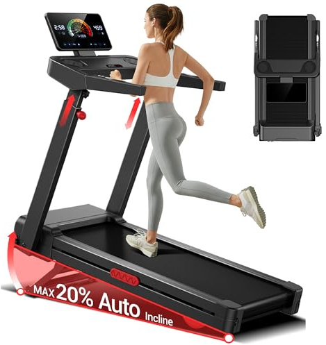 UMAY Incline Treadmill with 2-20% Auto Incline, 400LB Capacity Foldable Treadmills for Home with-Handle Height Adjustable, 42.5×16.2 Extra-Wide Running Surface, 3.5HP 0.6-8.7MPH Running Machine