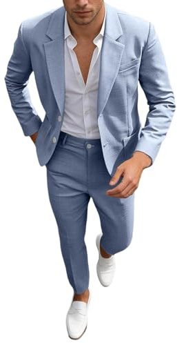 Costume Homme 2 pièces, Costume Homme en Lin 2 pièces, adapté pour Mariage, fête d'affaires, Veste de Costume élégante et Confortable et Pantalon