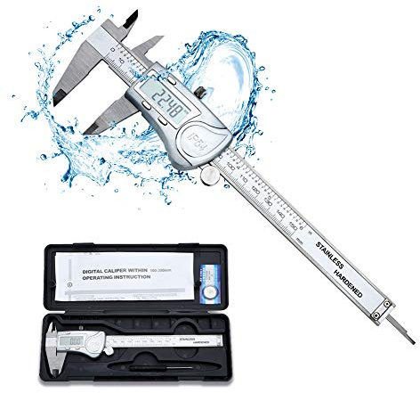 INTIRILIFE Digitaler Messschieber in Silber – 150mm / 6 Zoll IPX54 wasserdichte Edelstahl Schieblehre Hochpräzises Profi-Messgerät mit LCD-Display für Abstände, Tiefenmaß und Durchmesser