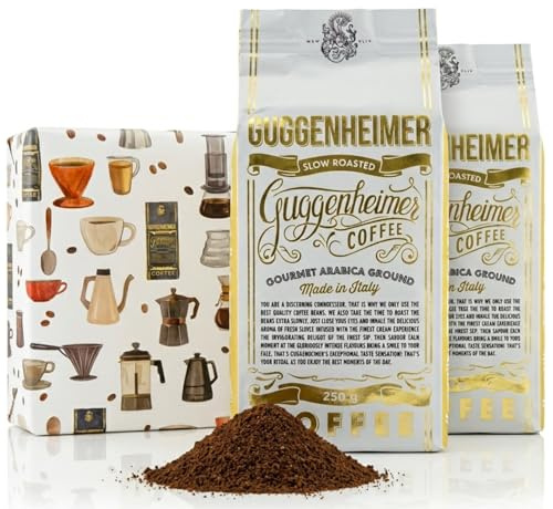 GUGGENHEIMER COFFEE | Kaffee GEMAHLEN 500g | Gourmet Arabica | Extra langsam geröstet | wenig Bitterstoffe | Bester Espresso für Espressokanne | 2 x 250 g