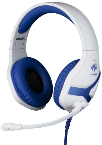 Konix FFF Casque Gaming Filaire Nemesis pour PS4, PS5, Switch et Xbox - Microphone 45° - Câble 1,5 m - Prise Jack 3,5 mm - Blanc et Bleu