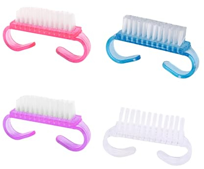 Cepillo De Uñas, 4 Pcs Cepillo de Limpieza para Uñas, Nail Brush, Cepillos de Uñas con Mango, Cepillo de Limpieza para Fregar Manos de Plástico (Púrpura, Rosa, Azul, Transparente)
