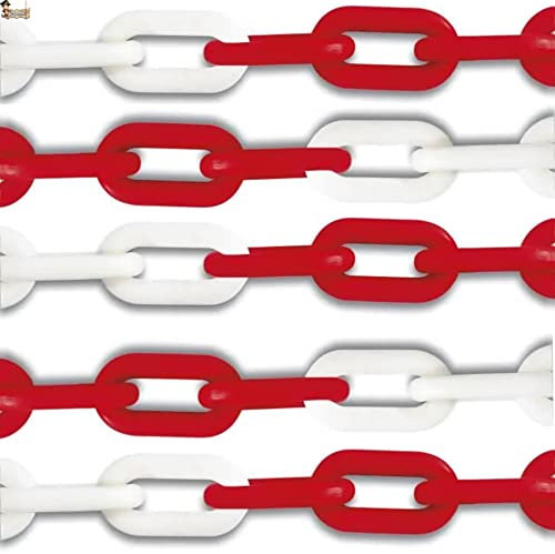 BricoLoco.com Chaîne en plastique maillons signalisation. Pour poteau, délimitation, balise, séparateur. (25 mètres de 10 mm, blanc et rouge)