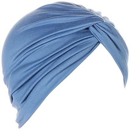 Bonnet Turban en Coton pour Femme - Couvre-chef Multifonctionnel - Turban Indien - Bandeau pour la Tête - Écharpe Musulmane pour la Perte de Cheveux - Alopécie - Excursion - Vacances 2023, bleu