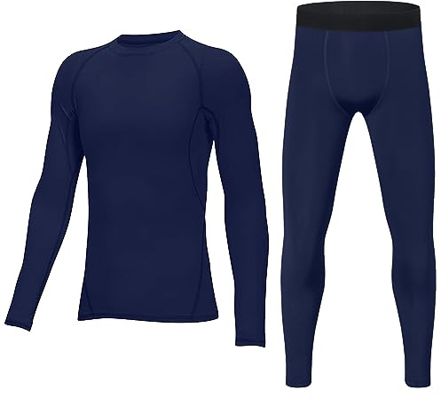 HOPLYNN Youth Boys' Compression Leggings Athletic Shirt Tights Top Base Layer Set Sports Youth for Kids Blue S