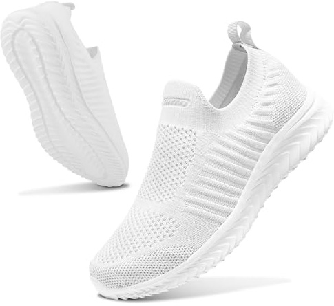 Basket Femme Respirantes Slip on pour Sneakers Femmes Chaussure de Running Fitness Légères Sneakers,Blanc,38 EU