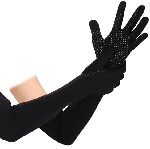 Suhine Kupfer-Arthritis-Kompressionshandschuhe, Vollfinger, lang, Arthritis-Handschuh für Frauen, Karpaltunnelschmerzen, Schwarz, Large