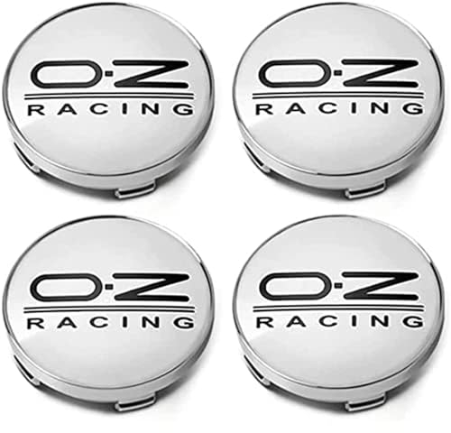 BIRNN 4 Stück Auto Nabendeckel für OZ Racing 60mm, Nabenkappen mit Logo Radnabenkappen Wasserdicht Staubdicht Anti Rost Felgendeckel Auto Accessoires, D Silver2