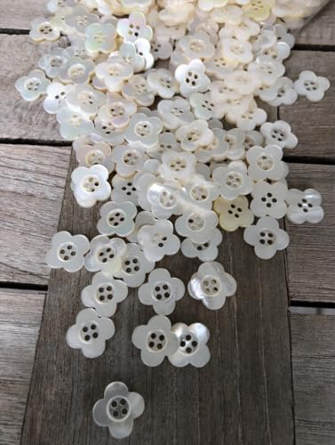 10 Stück kleine 14mm echt Perlmuttknöpfe in Blütenform creme weiss Blume 4-Loch flach Blusenknöpfe