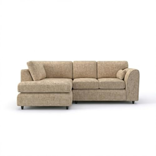 Gamzo L Shaped Sofa Left Hand Full Back Firm Seating Couch with Strong Wooden Frame | Alaska Fabric Couch for Living Room (Beige)
