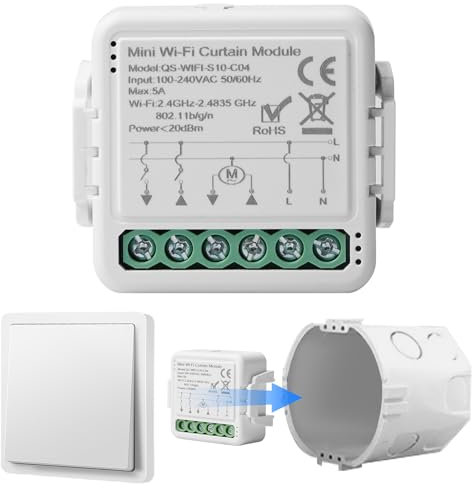 WiFi Smart Roller Shutter Switch Module, Tuya WiFi Roller Shutter Switch Module, 2.4GHz Alexa Smart Roller Shutter Control, App Control, Timer Switch for Roller Shutter Motor, Works with Alexa/Google