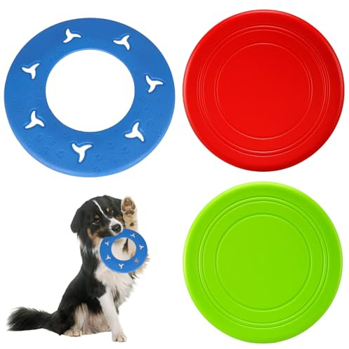 GYTFOG 3 Pcs Dog Frisbee, Frisbee Dog Toy, Dog Frisbee Indestructible, Frisbee For Dogs, Frisbee, Outdoor Fun And Training, Interactive Play With Your Pet, Red, Green, Blue Dart Design