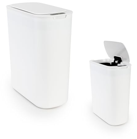 BESCH Cubo de Basura para Baño 32.5 x 17.5 x 37 cm 20 Litros con Tapa Sensor de Movimiento - Papelera Inteligente para Oficina, Habitación, Cocina de Color Blanco