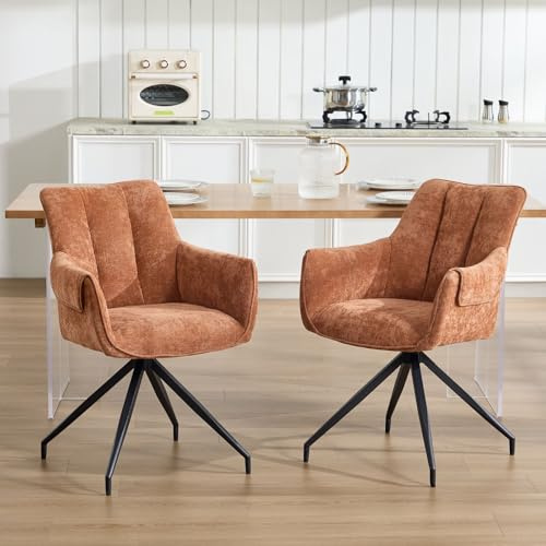 chairus Lot de 2 Chaises de Salle à Manger Pivotantes, Chaise de Cuisine en Chenille, Fauteuil Pivotante à 360° pour Bureau Salon Chambre, Marron-2