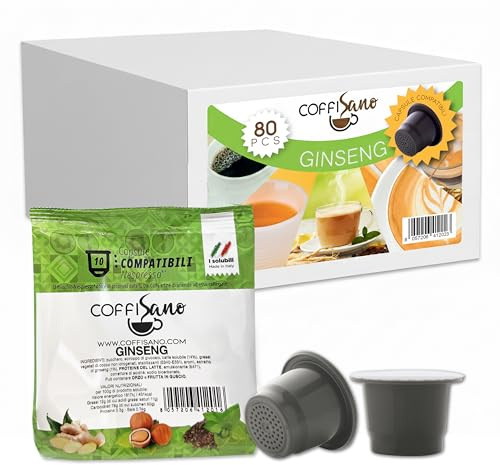 Coffisano 80 Capsule Ginseng Compatibili con Nespresso, Solubile Italiano Monodose, Made in Italy, Gusto e Aroma Autentico