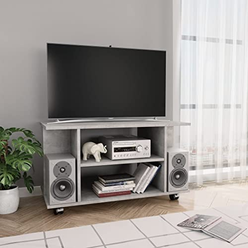 RMIHSJG Mobile TV con Ruote Grigio Cemento 80x40x45 cm in Multistrato, Mobile Porta TV con 4 Scaffali Aperti e 4 Ruote di cui 2 Bloccabili, per Soggiorno Moderno, Soluzione