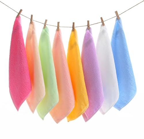 Muexoee Set di 8 asciugamani per il viso in bambù di alta qualità, panni per il viso ecologici riutilizzabili per lavare il viso, per tutti i tipi di pelle (25,4 x 25,4 cm)